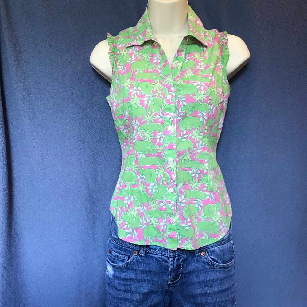 Lily Pulitzer pink and green blouse!